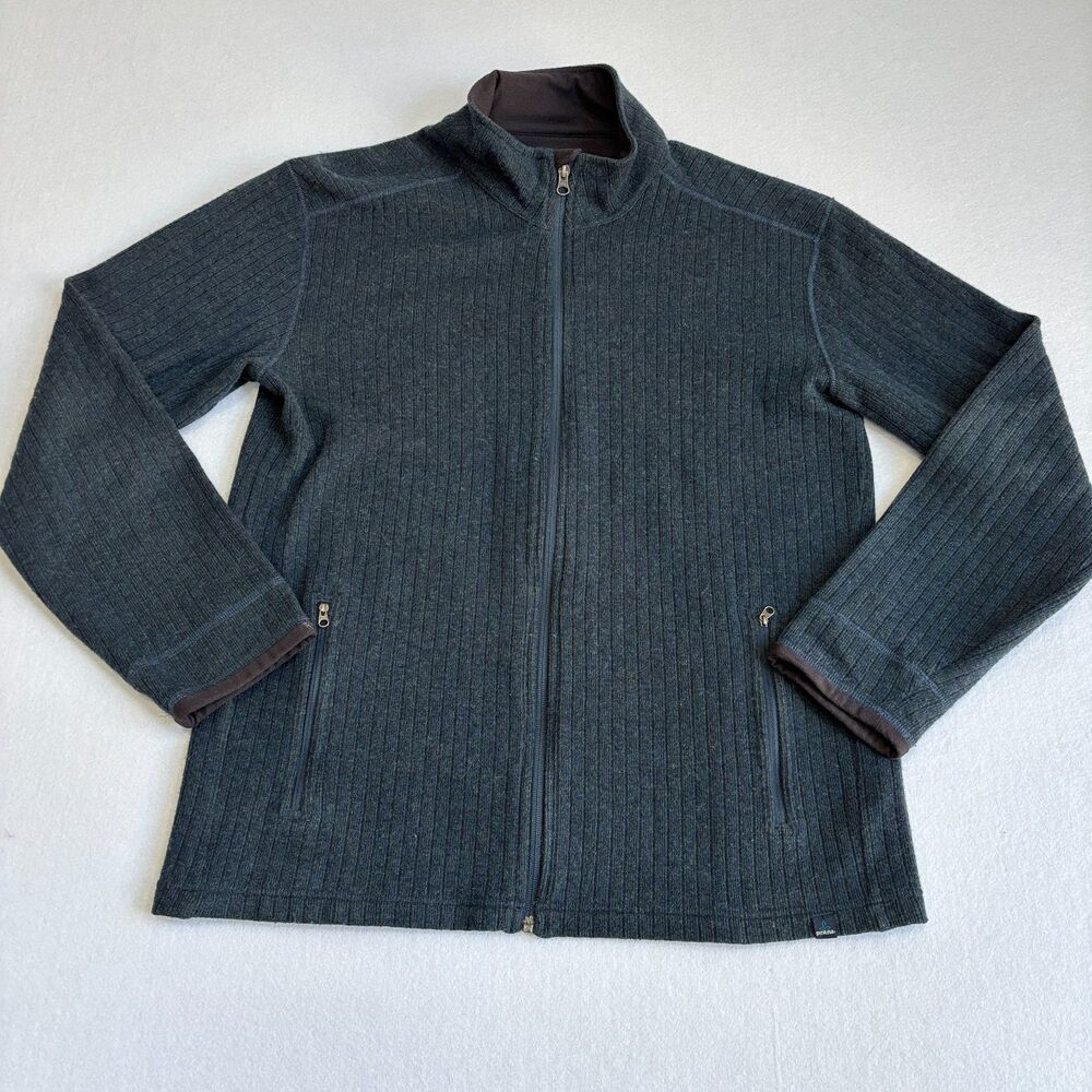 Prana Barclay Wool Blend Full Zip Ribbed Sweater Mens XL Gray - Picture 1 of 8